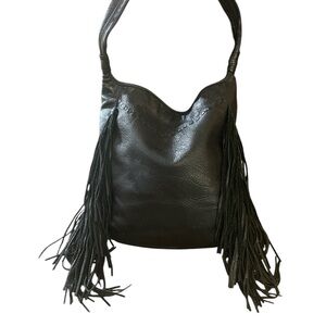 Black Hobo Bag with Fringe and Slouchy Design